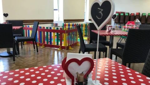 A table setup in Comma Cafe